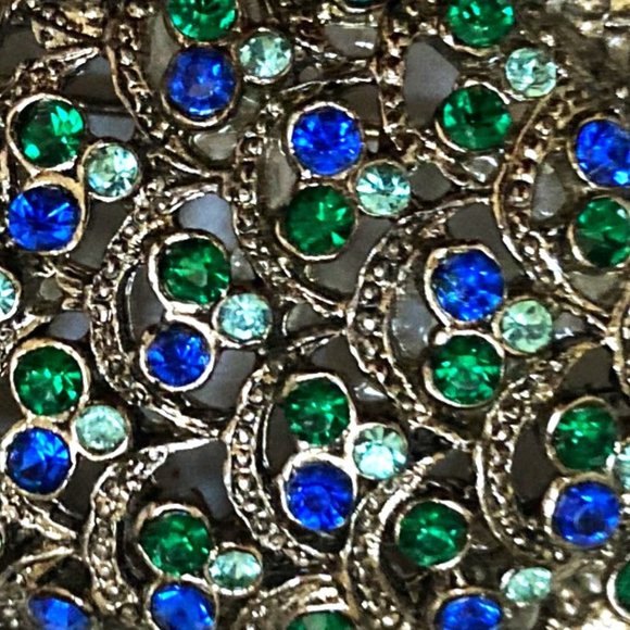 *TAKE 1/2 OFF: Peacock coloured vintage rhinestone brooch signed Hollycraft - Picture 2 of 4